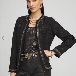 Chico's Black Tweed Boucle Blazer with Silver Trim
